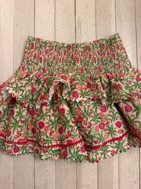 Poupette St. Barth Floral Smocked Shorts in Pink, Green & Yellow